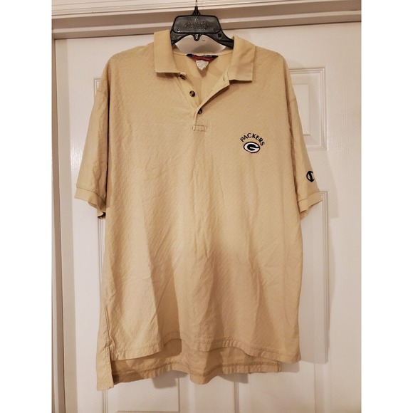 Green‎ Bay Packers Polo Shirt Adult L Champion Textured Cotton Embroidered Logo - Picture 1 of 4